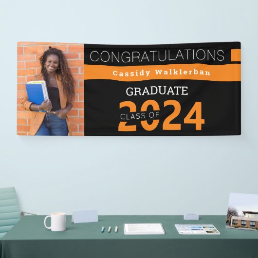 卒業ブラックオレンジ写真卒業バナー 横断幕 (トレードショー)