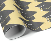 卒業ブラックキャップの金ゴールド背景 ラッピングペーパー (ロールコーナー)