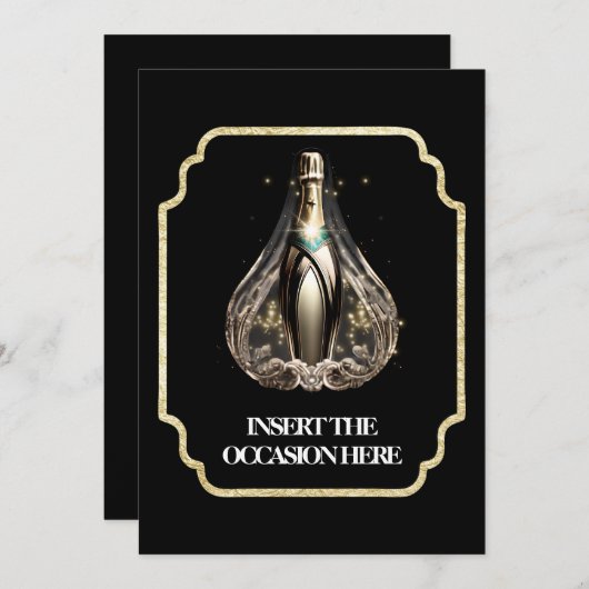 卒業ブラックタイの誕生日ワきらめくインシック 招待状 (正面/裏面)