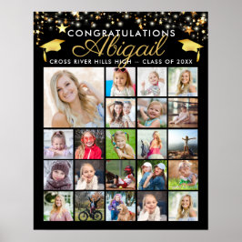 卒業ブラック金ゴールドスクリプト22フォトコラージュ ポスター