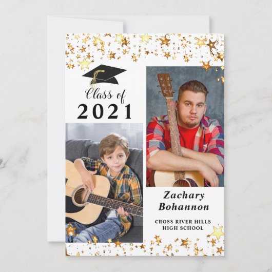 卒業ブラック金ゴールド星写真 案内状 (正面)