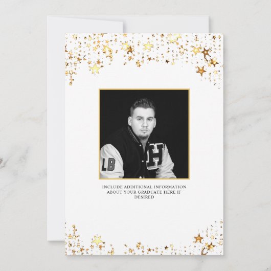 卒業ブラック金ゴールド星写真 案内状 (裏面)
