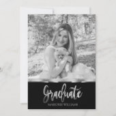 卒業ブラック&シルバーグレーのスクリプト卒業 招待状 (正面)