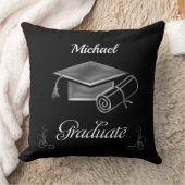 卒業ブラック&シルバー、キャップ&ディプロマ クッション (ブランケット)