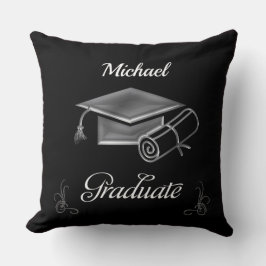 卒業ブラック&シルバー、キャップ&ディプロマ クッション