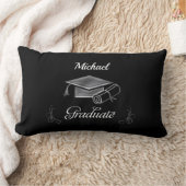 卒業ブラック&シルバー、キャップ&ディプロマ ランバークッション (ブランケット)