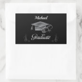 卒業ブラック&シルバー、キャップ&ディプロマ 長方形シール (バッグ)