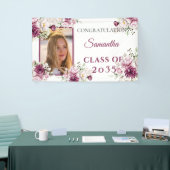 卒業ブルゴーニュ&ピンクの花 横断幕 (トレードショー)