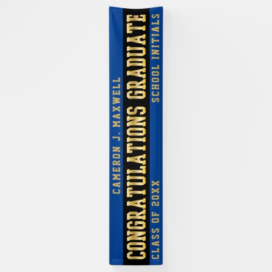 卒業ブルーおめでとう |黒 |金ゴールド 横断幕 (縦)