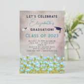 卒業ブルーウォーターカラーフラワーズお祝い 招待状 (スタンド正面)