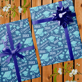 卒業ブルーオパールシック水玉模様卒業 ラッピングペーパー