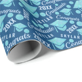 卒業ブルーオパールシック水玉模様卒業 ラッピングペーパー (ロールコーナー)