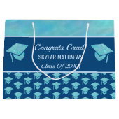 卒業ブルーオパールパターントレンディーおめでとう ラージペーパーバッグ (正面)