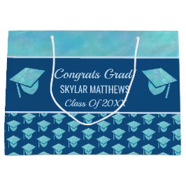 卒業ブルーオパールパターントレンディーおめでとう ラージペーパーバッグ