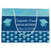卒業ブルーオパールパターントレンディーおめでとう ラージペーパーバッグ (裏面)