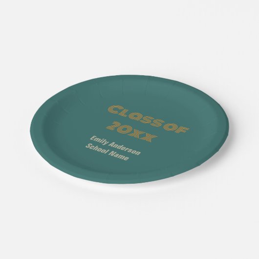 卒業ブルーグリーンとオレンジの大学院名 ペーパープレート (アングル)