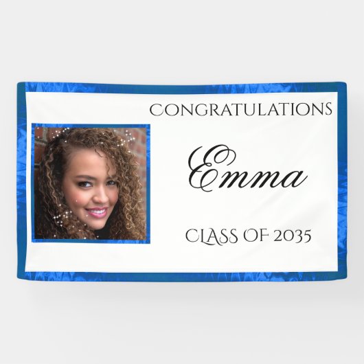 卒業ブルーサテンカスタムフォトバナー 横断幕 (横)