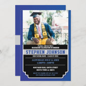 卒業ブルーシルバーパーティーフォトグラード招待状 招待状 (正面/裏面)