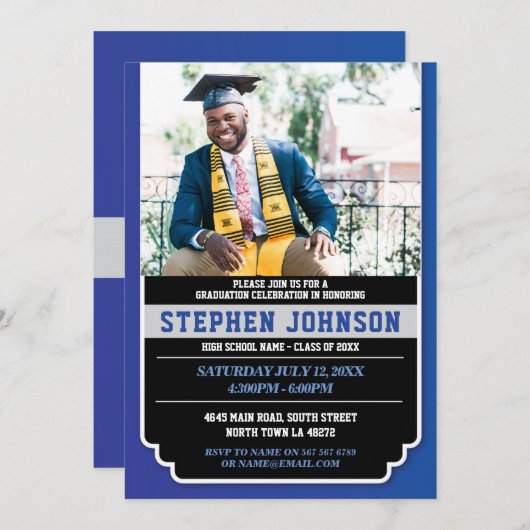 卒業ブルーシルバーパーティーフォトグラード招待状 招待状 (正面/裏面)