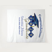 卒業ブルーパーソナライズされたと金ゴールドパーティーの背景 タペストリー (正面(横))