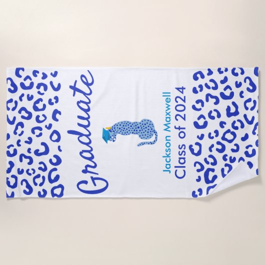 卒業ブルーヒョウビーチタオル ビーチタオル (正面)