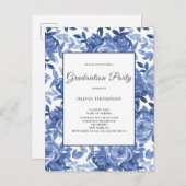 卒業ブルーフローラパーティー インビテーションポストカード (正面/裏面)