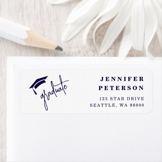 卒業ブルー卒業キャップ差出人住所 ラベル (インサイチュ)
