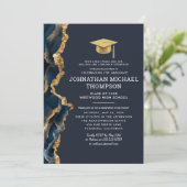 卒業ブルー金ゴールド瑪瑙の卒業写真 招待状 (スタンド正面)