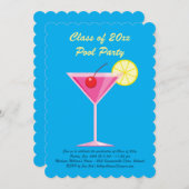 卒業プールパーティの招待状インブルー 招待状 (正面/裏面)