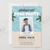 卒業プールパーティーヴィンテージ夏エレガント写真 招待状 (正面)