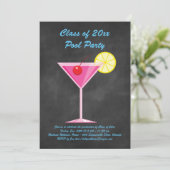 卒業プールパーティー招待状チャルクボード&ピンク 招待状 (スタンド正面)