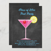 卒業プールパーティー招待状チャルクボード&ピンク 招待状 (正面/裏面)