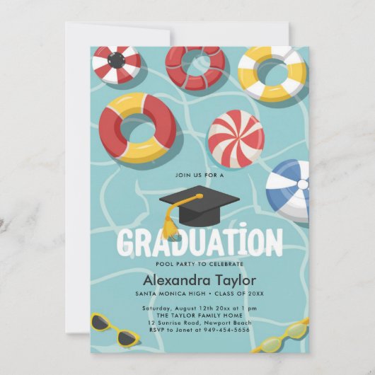 卒業プールパーティー高等学校大学おもしろい 招待状 (正面)