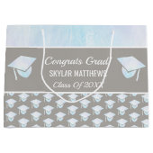 卒業ホワイトオパールパターントレンディーおめでとう ラージペーパーバッグ (正面)