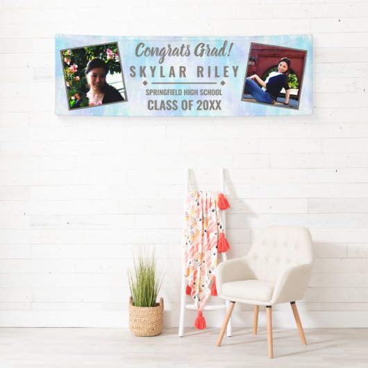 卒業ホワイトオパール2フォトおめでとうグラード 横断幕 (インサイチュ)