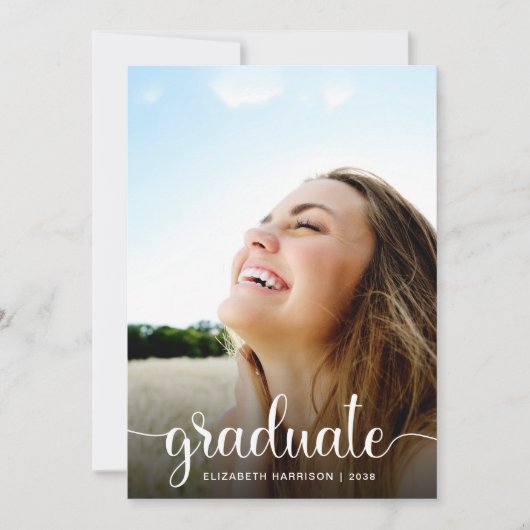 卒業ホワイトスクリプトフォトオーバーレイ 案内状 (正面)