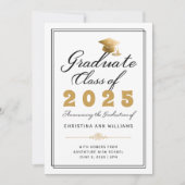 卒業ホワイト金ゴールドスクリプトフォトクラス2025 案内状 (正面)