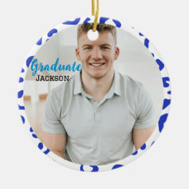 卒業マイルストーンブルーヒョウ セラミックオーナメント