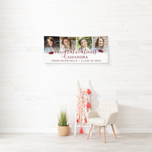 卒業マルーンおめでとうスクリプト4枚の写真 横断幕 (インサイチュ)
