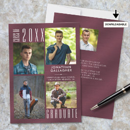 卒業マルーンのメタリック写真コラージュ 案内状