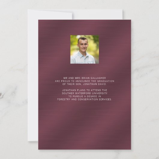 卒業マルーンのメタリック写真コラージュ 案内状 (裏面)