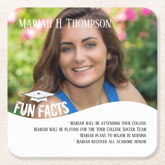 卒業ミニマモダンリストのモルタルボードおもしろい事実 スクエアペーパーコースター (正面)