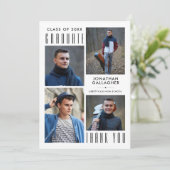 卒業ミニマルお洒落後5枚の写真ブラック サンキューカード (スタンド正面)