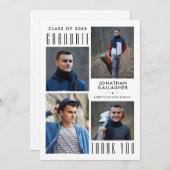 卒業ミニマルお洒落後5枚の写真ブラック サンキューカード (正面/裏面)