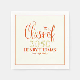 卒業ミニマルモダンリストオレンジスクリプト スタンダードカクテルナプキン