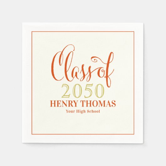 卒業ミニマルモダンリストオレンジスクリプト スタンダードカクテルナプキン (正面)