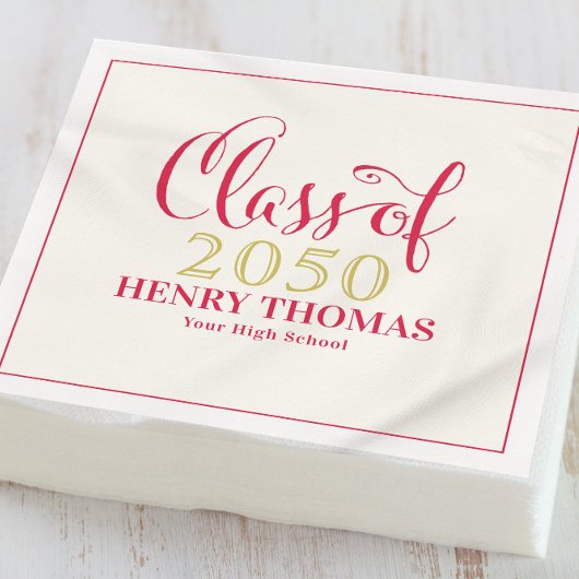 卒業ミニマルモダンリストクラスRed スタンダードカクテルナプキン