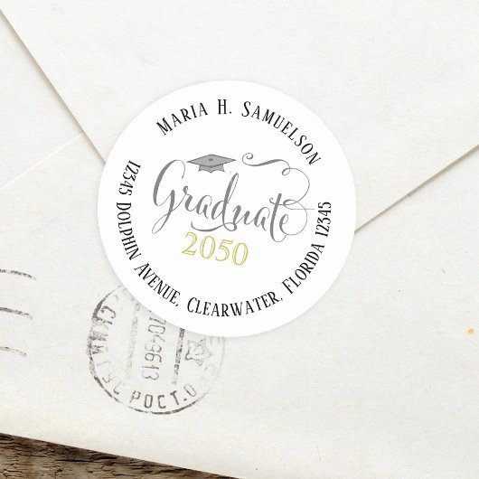 卒業ミニマルモダンリストモルタルボード金ゴールド ラウンドシール
