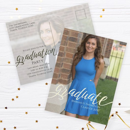 卒業ミニマルモダンリスト2枚フォトスクリプト ポストカード