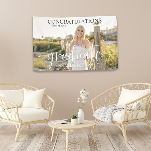 卒業ミニマル写真エレガントシンプルスクリプト 横断幕